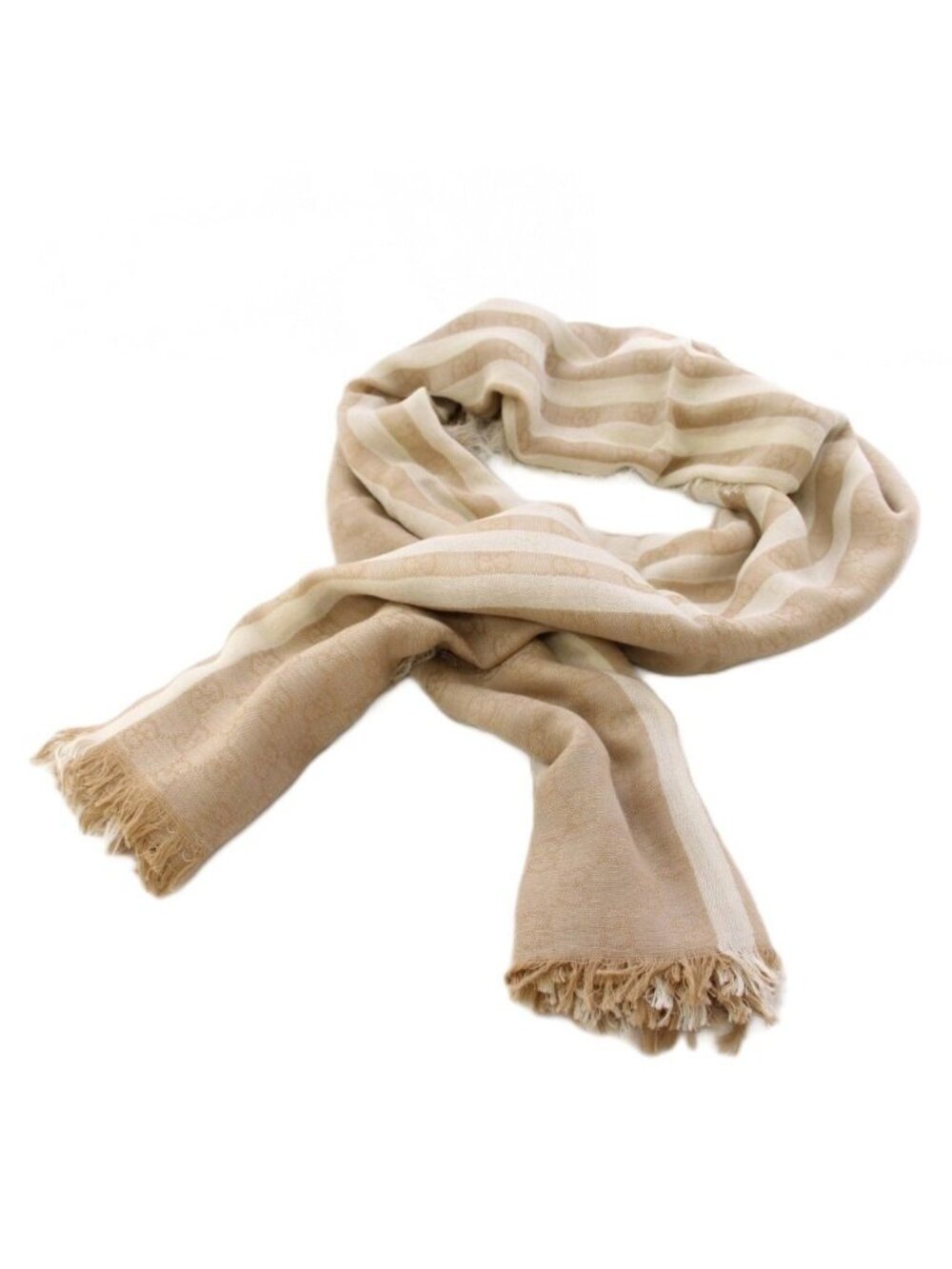 Gucci Shawl GG Pattern Border Cotton Beige Scarf